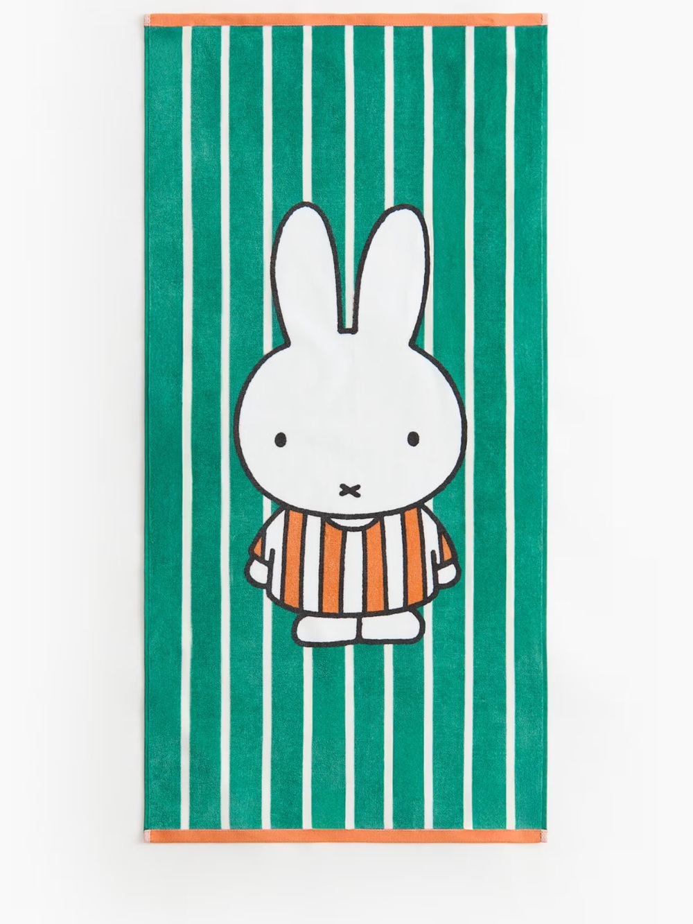 NWT H&M x Miffy Green Striped Miffy Bunny Kids Beach Towel Terry Orange Accents